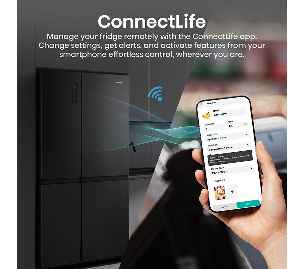 HISENSE PureFlat RS5P668SSFC American-Style Smart Fridge Freezer - Black Stainless Steel image number 4 of 15