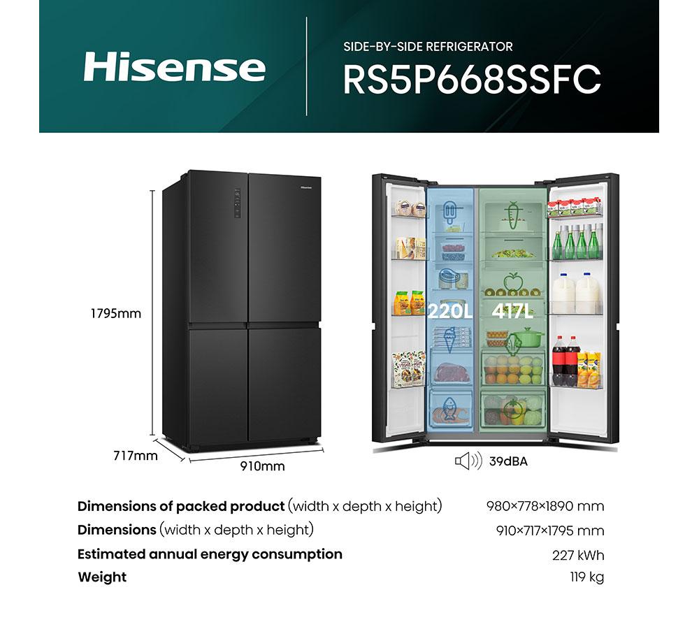 HISENSE PureFlat RS5P668SSFC American-Style Smart Fridge Freezer - Black Stainless Steel image number 12 of 15