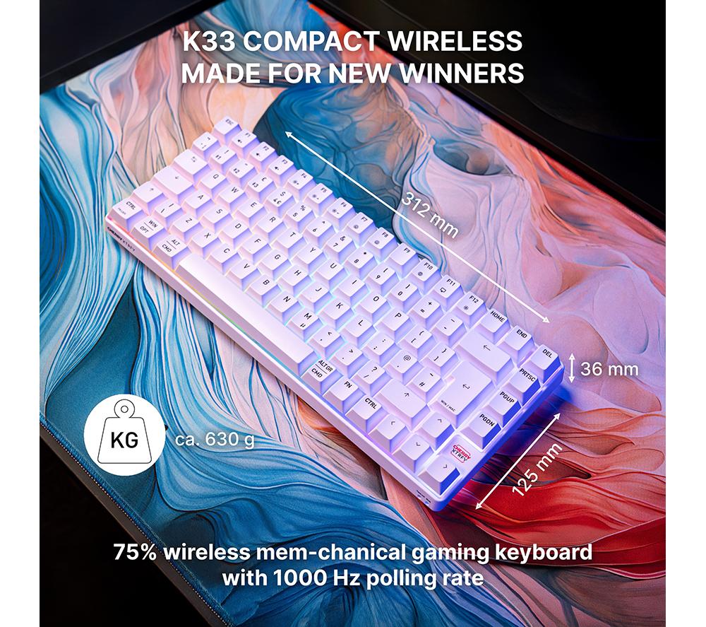CHERRY K33 Compact Wireless RGB Gaming Keyboard - White image number 11 of 15