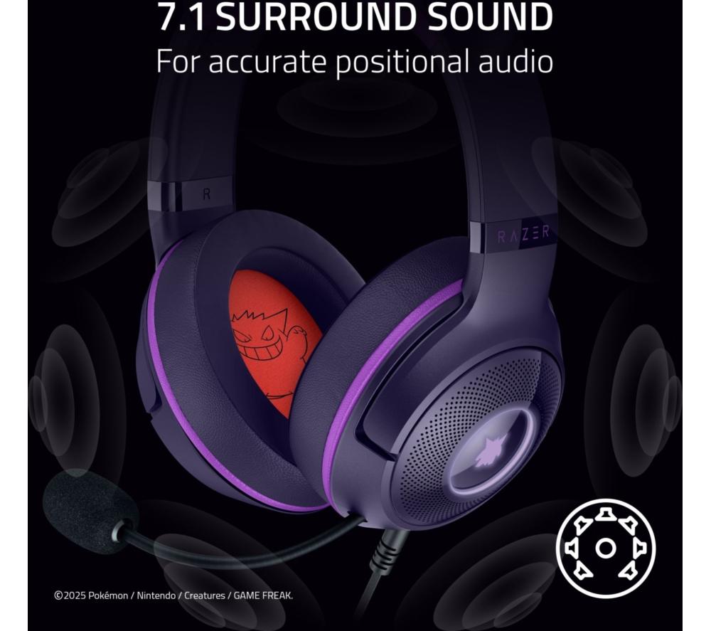 RAZER Kraken Kitty V2 USB Gaming Headset - Gengar Pok&eacute;mon Edition, Purple image number 6 of 9