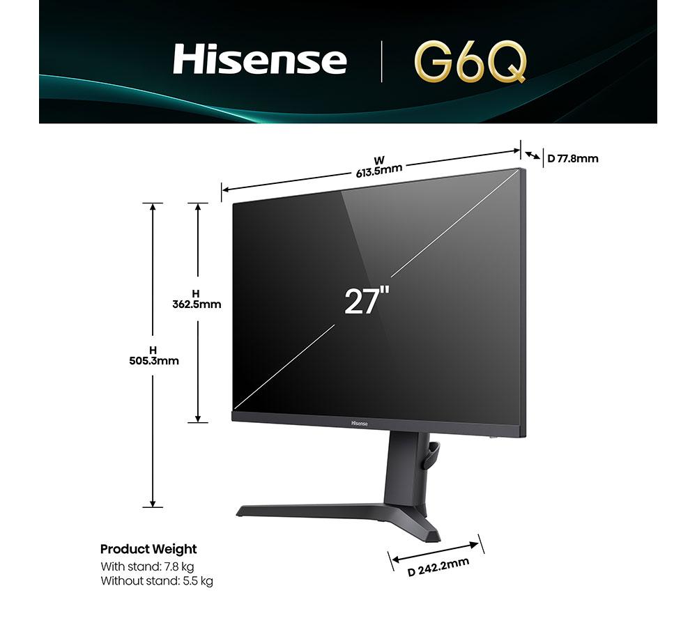 HISENSE 27G6QUK Quad HD 27" LED Gaming Monitor - Black image number 2 of 9