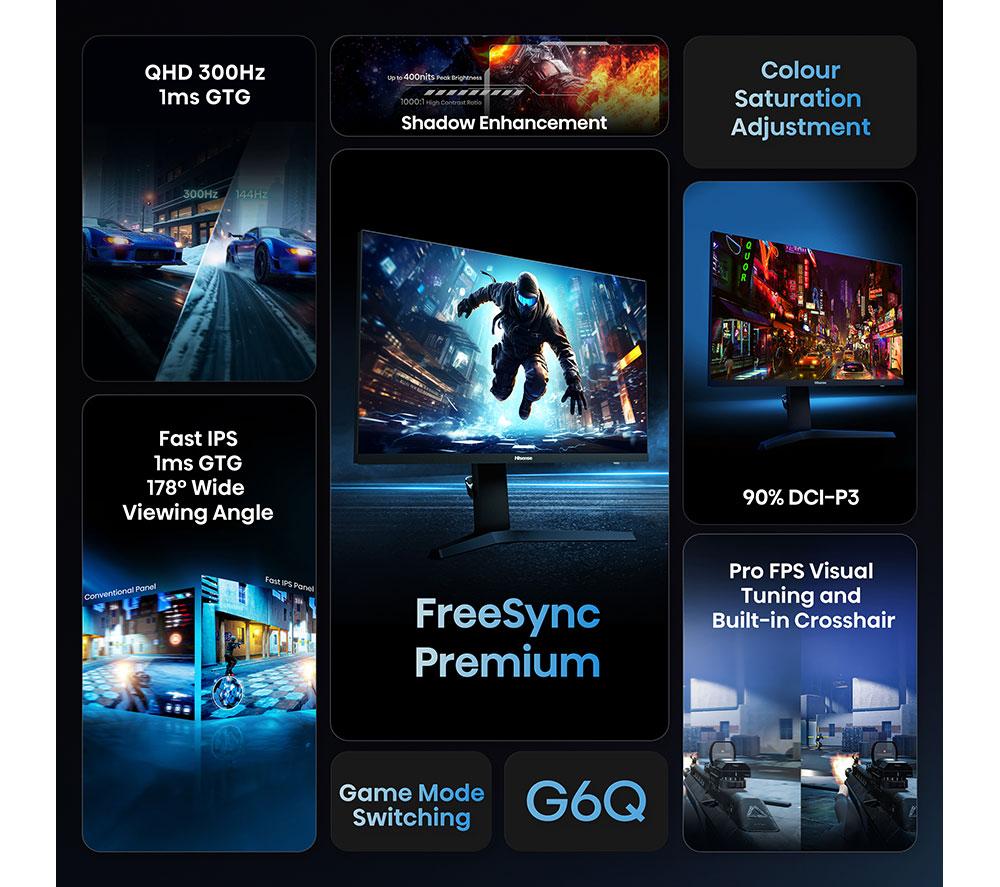 HISENSE 27G6QUK Quad HD 27" LED Gaming Monitor - Black image number 3 of 9