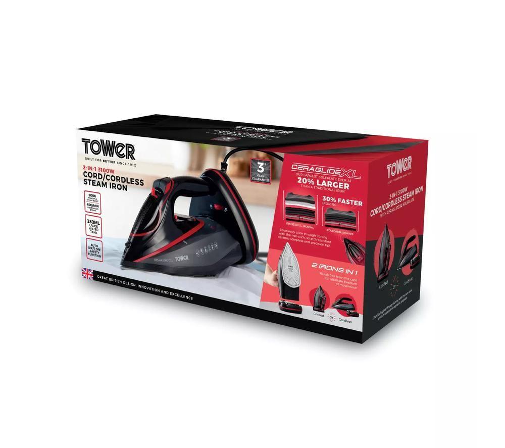 TOWER T22035RED Cordless Steam Iron - Red image number 3 of 5