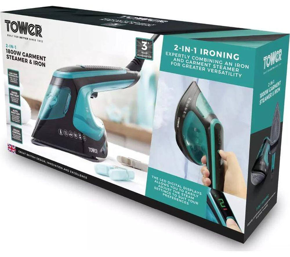 TOWER 2-in-1 Hand Clothes Steamer & Iron - Teal image number 2 of 2