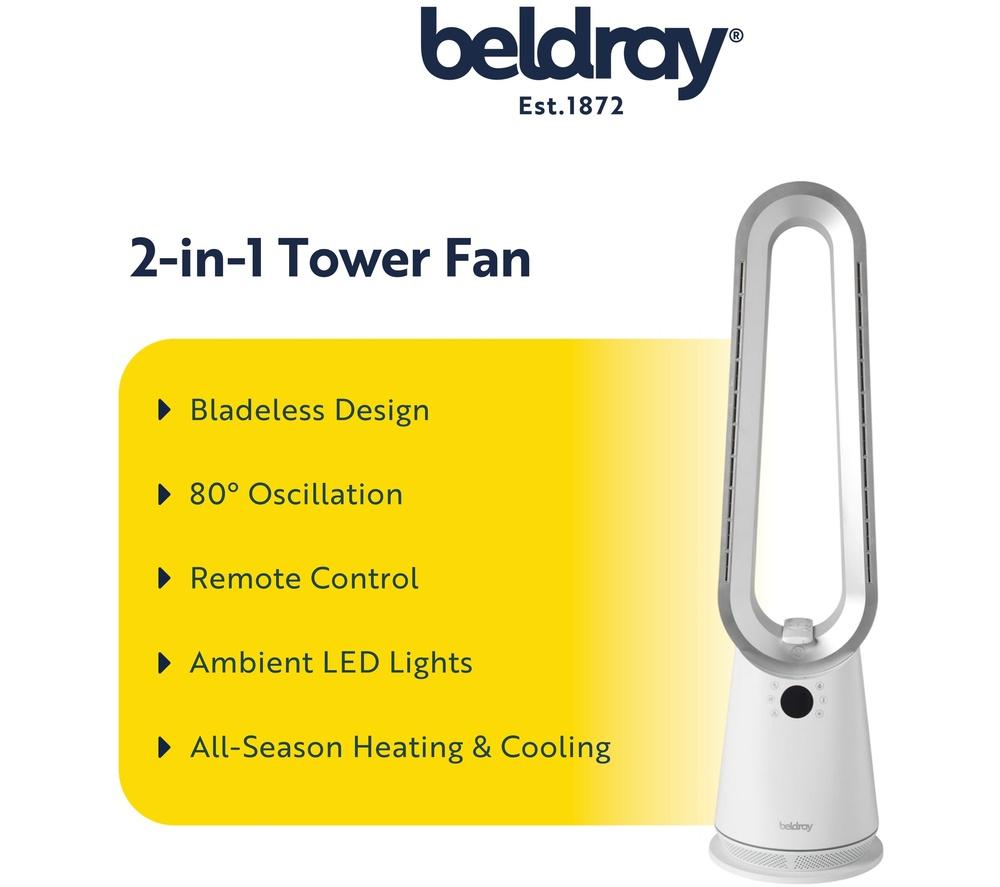 BELDRAY 2-in-1 Hot & Cool Bladeless Tower Fan - White image number 4 of 8