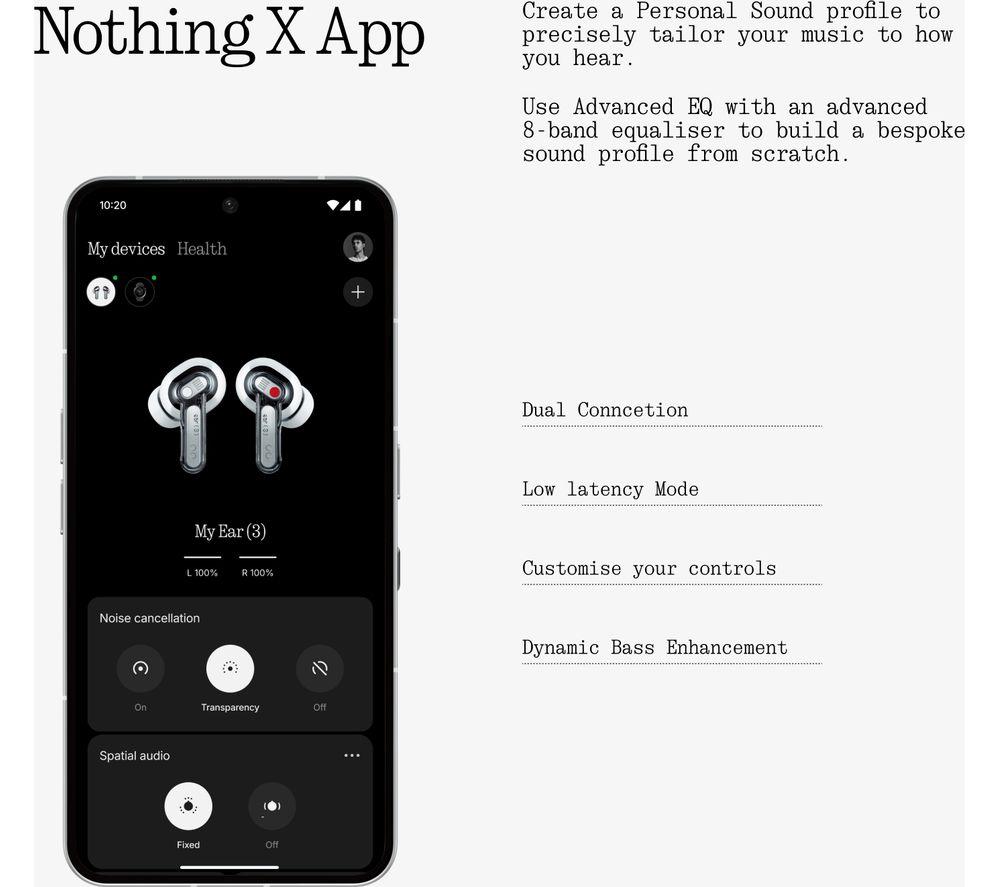 NOTHING Ear (3) Wireless Bluetooth Noise-Cancelling Earbuds - Black image number 8 of 16