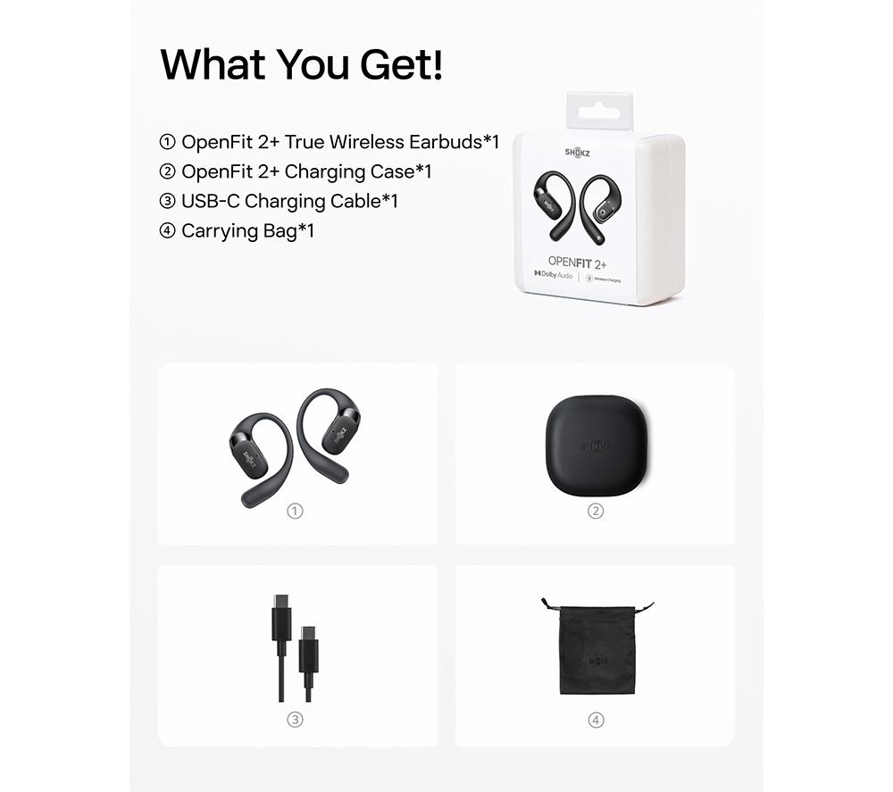 SHOKZ OpenFit 2+ Wireless Bluetooth Earbuds - Black image number 10 of 10