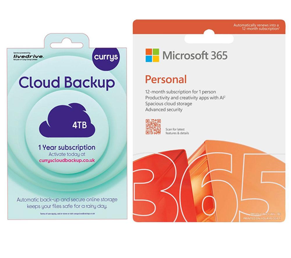 Microsoft 365 Personal (12 Months (Automatic Renewal) For 1 User) & Cloud Backup (4 Tb, 1 Year) Bundle