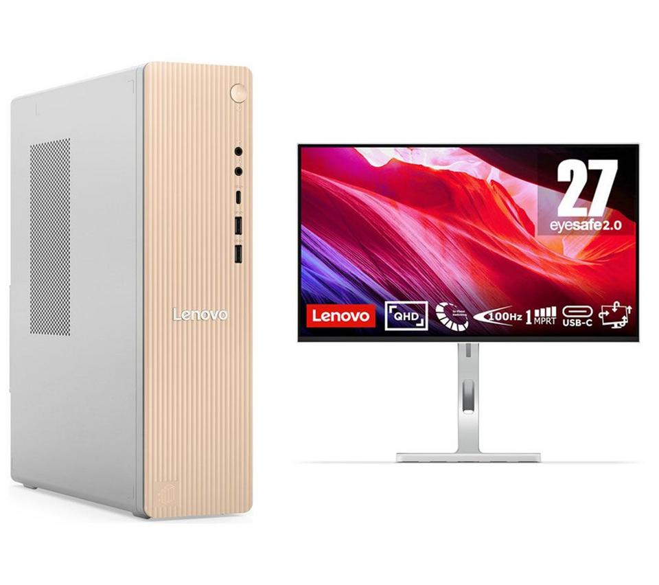 LENOVO IdeaCentre Desktop PC – (Intel® Core™ i3, 512 GB SSD, Grey & Orange) & L27h-4A Quad HD 27" IPS WLED Monitor Bundle
