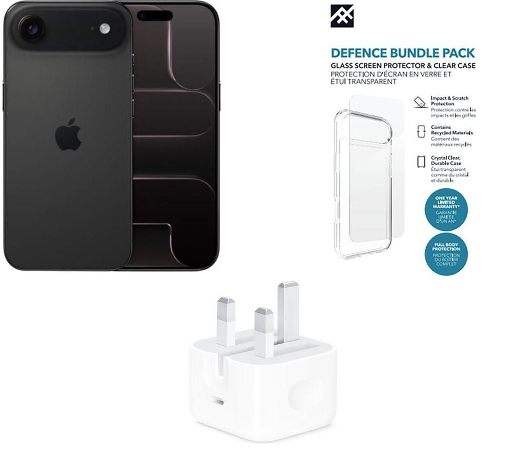 APPLE iPhone Air (256 GB, Space Black), 20 W USB Type-C Power Adapter & Zaag Defence Clear Case & Screen Protector Bundle