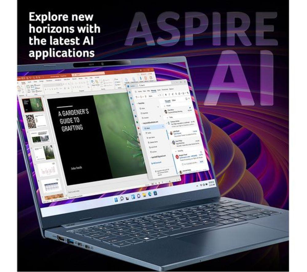 ACER Aspire 14 AI 14" Refurbished Laptop, Copilot+ PC - Snapdragon X, 512 GB SSD, Blue (Very Good Condition) image number 3 of 9