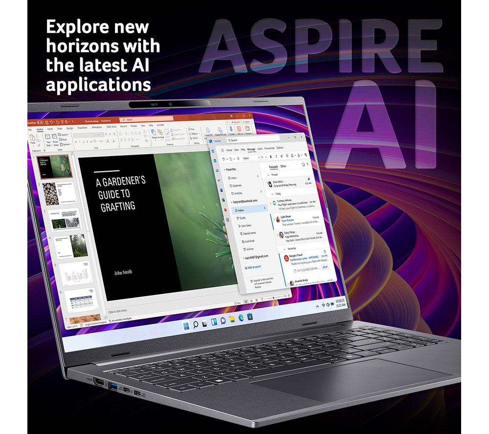 ACER Aspire 16 AI 16" Refurbished Laptop, Copilot+ PC - Snapdragon X, 1 TB SSD, Grey (Excellent Condition) image number 2 of 8