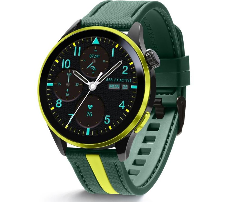 REFLEX ACTIVE Series 54 Smart Watch – Green with Green & Yellow Silicone Strap
