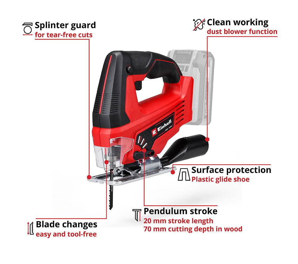 EINHELL TC-JS 18 Li-Solo Cordless Jig Saw - Black & Red image number 12 of 12