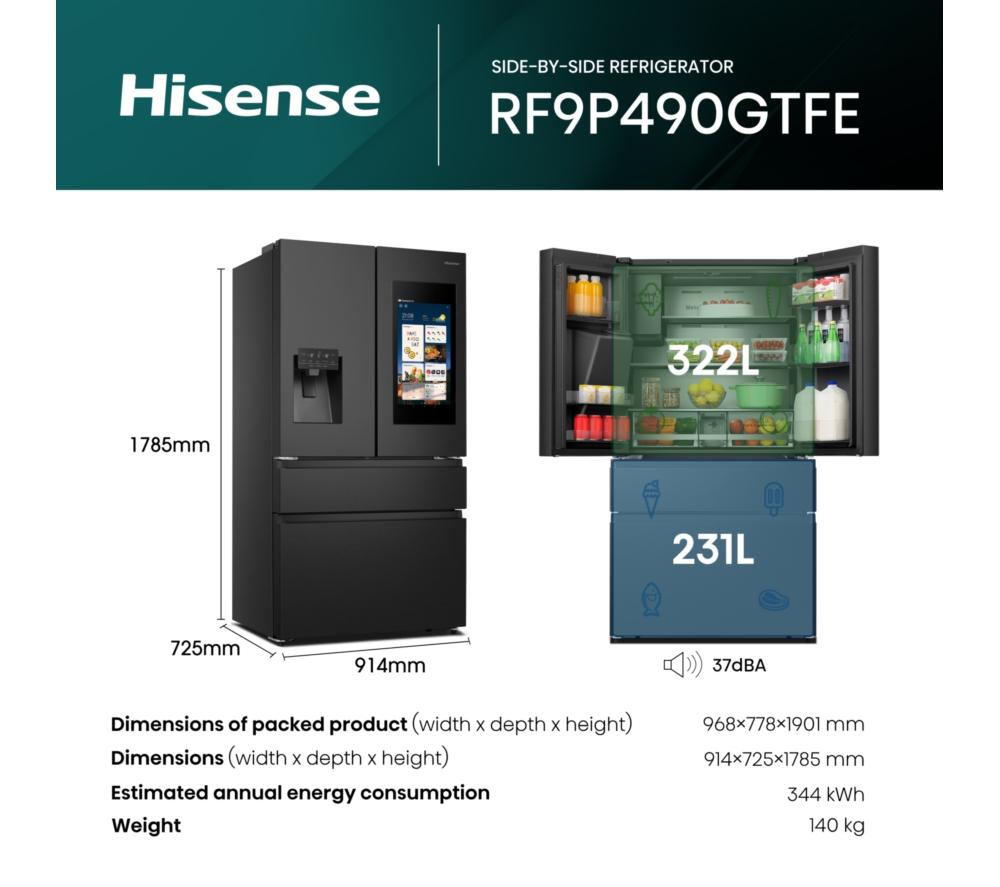 HISENSE PureFlat Smart Screen RF9P490GTFE Fridge Freezer - Black image number 15 of 16