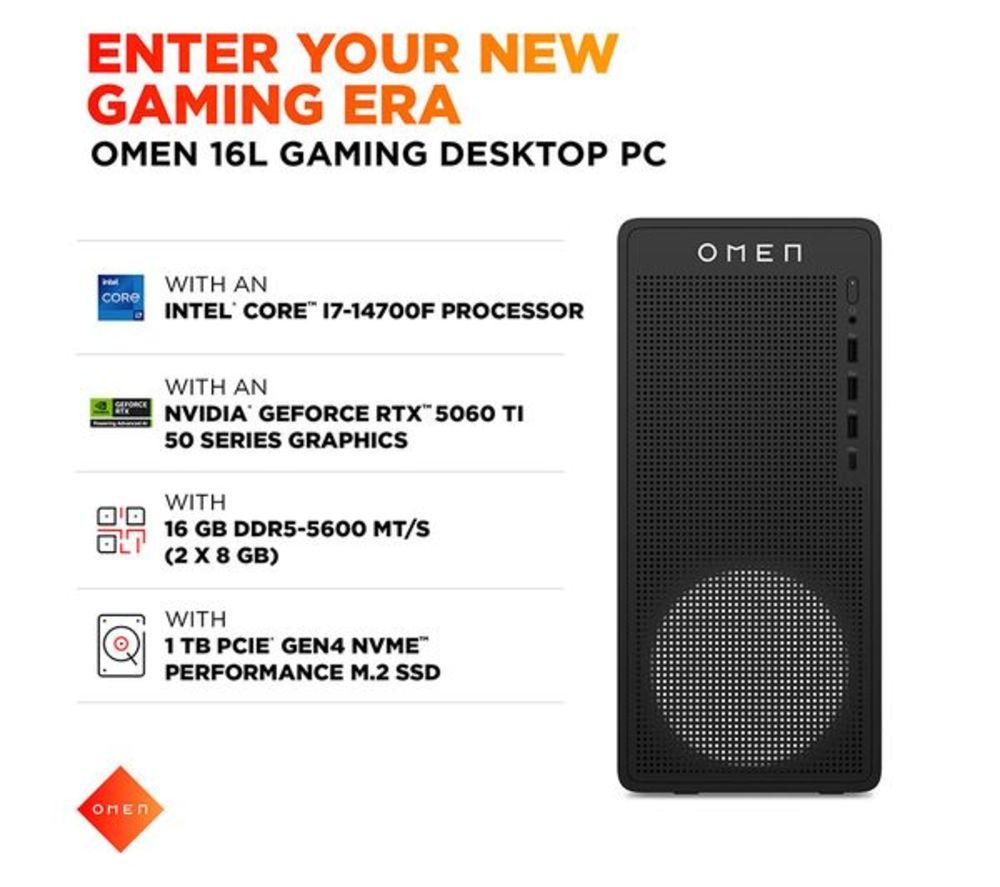 HP OMEN 16L Refurbished Gaming PC - Intel&reg; Core&trade; i7, RTX 5060 Ti, 1 TB SSD (Very Good Condition) image number 5 of 18