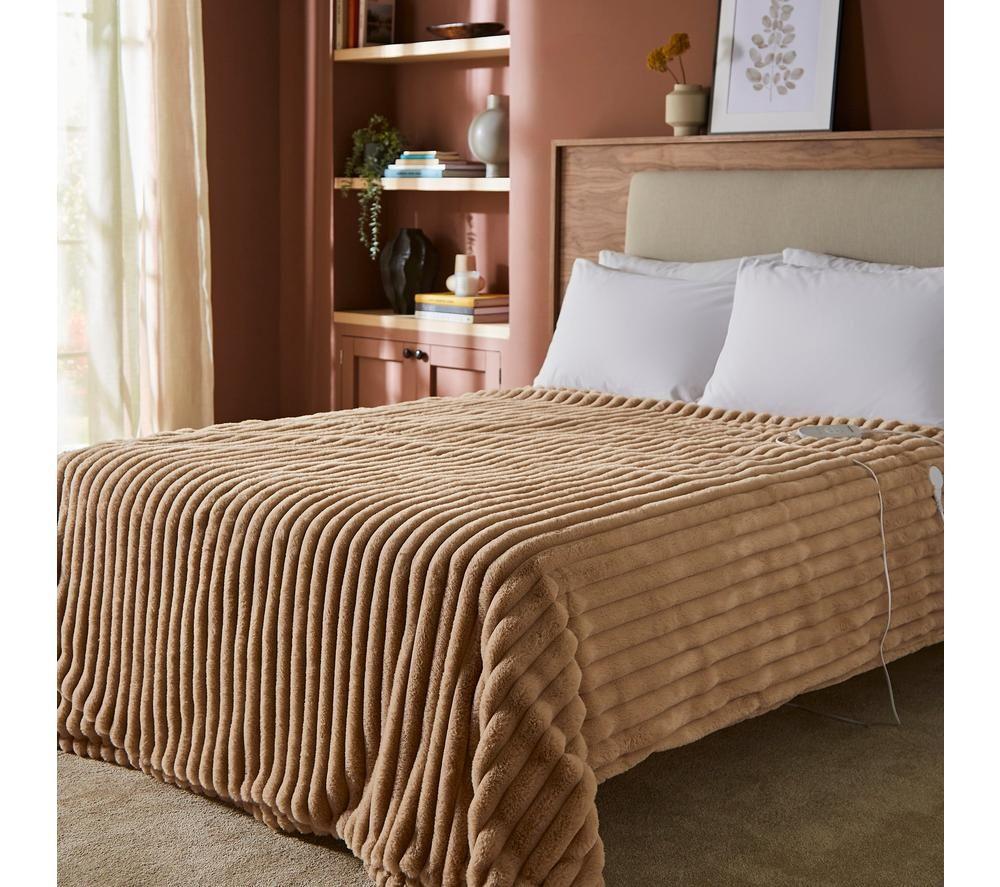 MORPHY RICHARDS EverCosy Luxury Striped Fleece Heated Throw - Mocha, 160 x 130 cm image number 8 of 10