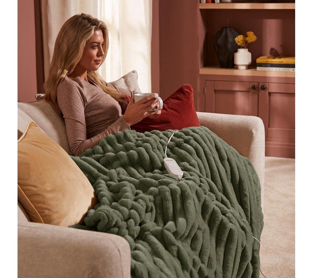 MORPHY RICHARDS EverCosy Striped Fleece Heated Throw - Green, 200 x 180 cm image number 8 of 8