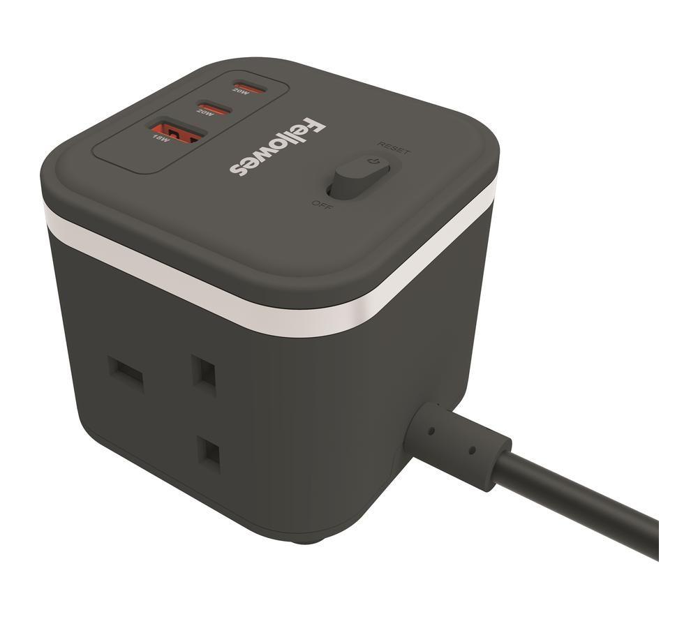 FELLOWES Power Cube Extension Lead with USB - 2 m, Black image number 2 of 8