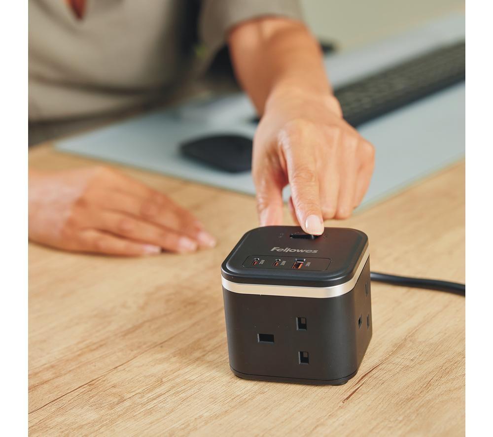 FELLOWES Power Cube Extension Lead with USB - 2 m, Black image number 4 of 8