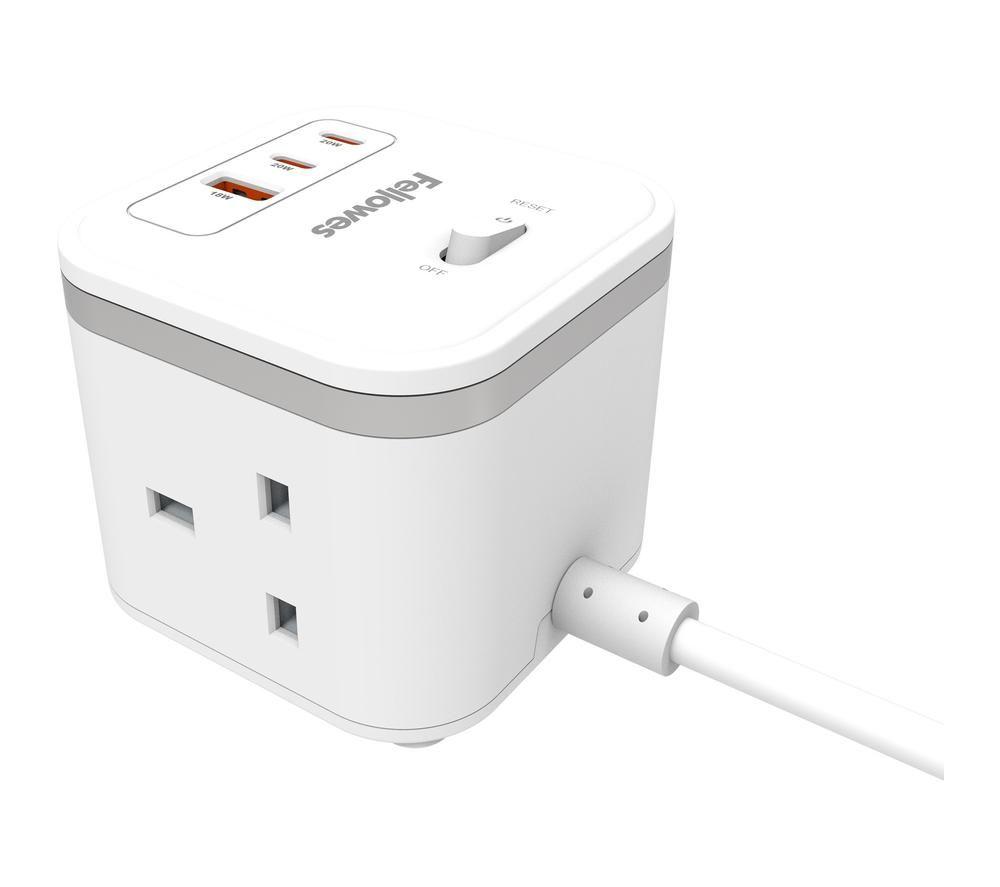 FELLOWES Power Cube Extension Lead with USB - 2 m, White image number 2 of 9