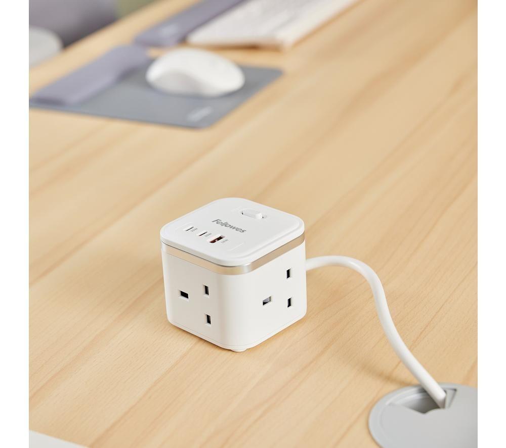 FELLOWES Power Cube Extension Lead with USB - 2 m, White image number 3 of 9