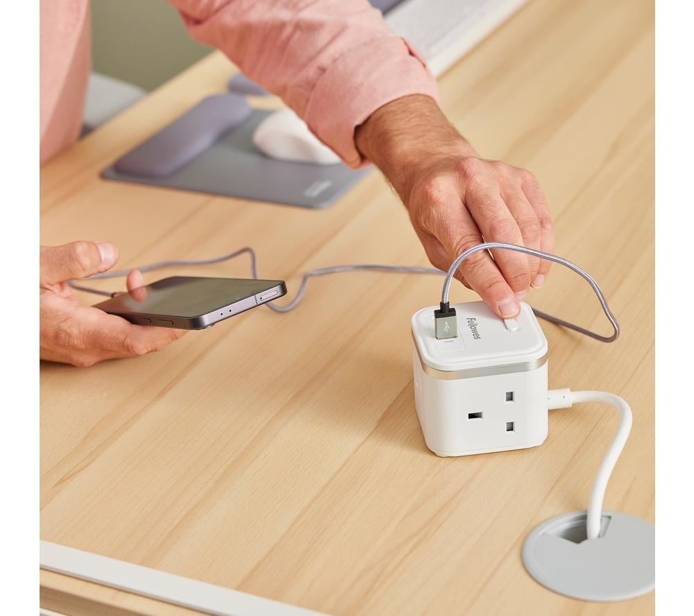 FELLOWES Power Cube Extension Lead with USB - 2 m, White image number 4 of 9