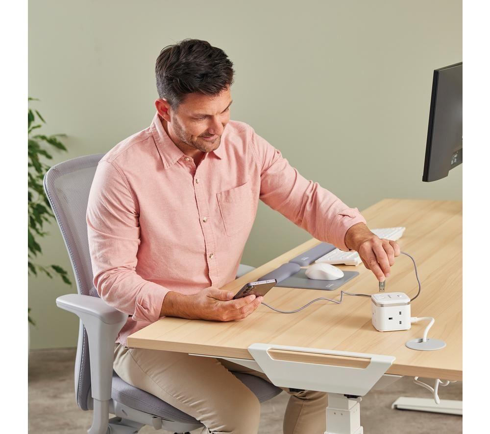 FELLOWES Power Cube Extension Lead with USB - 2 m, White image number 7 of 9