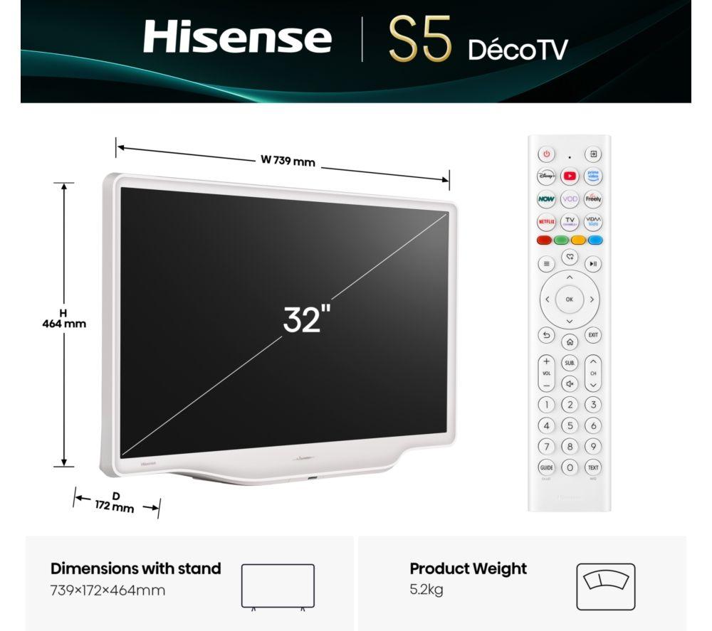 HISENSE Deco 32S5QTUK 32" Smart Full HD HDR LED TV with Freely - White image number 3 of 7