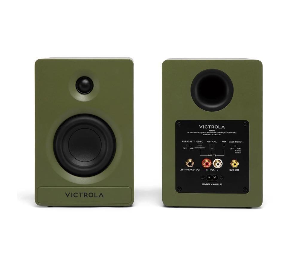 VICTROLA Tempo VPS-400 Bluetooth Bookshelf Speakers - Matte Green image number 11 of 15