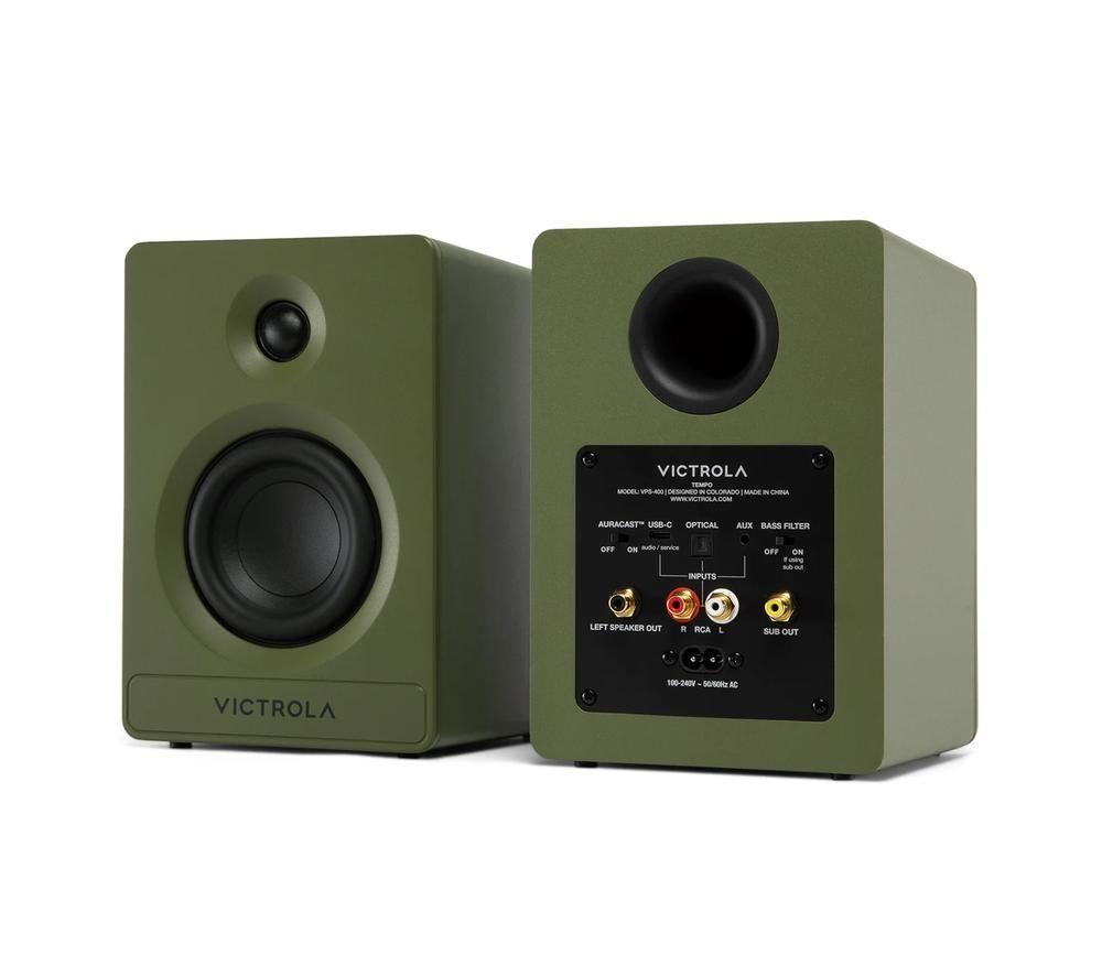 VICTROLA Tempo VPS-400 Bluetooth Bookshelf Speakers - Matte Green image number 12 of 15