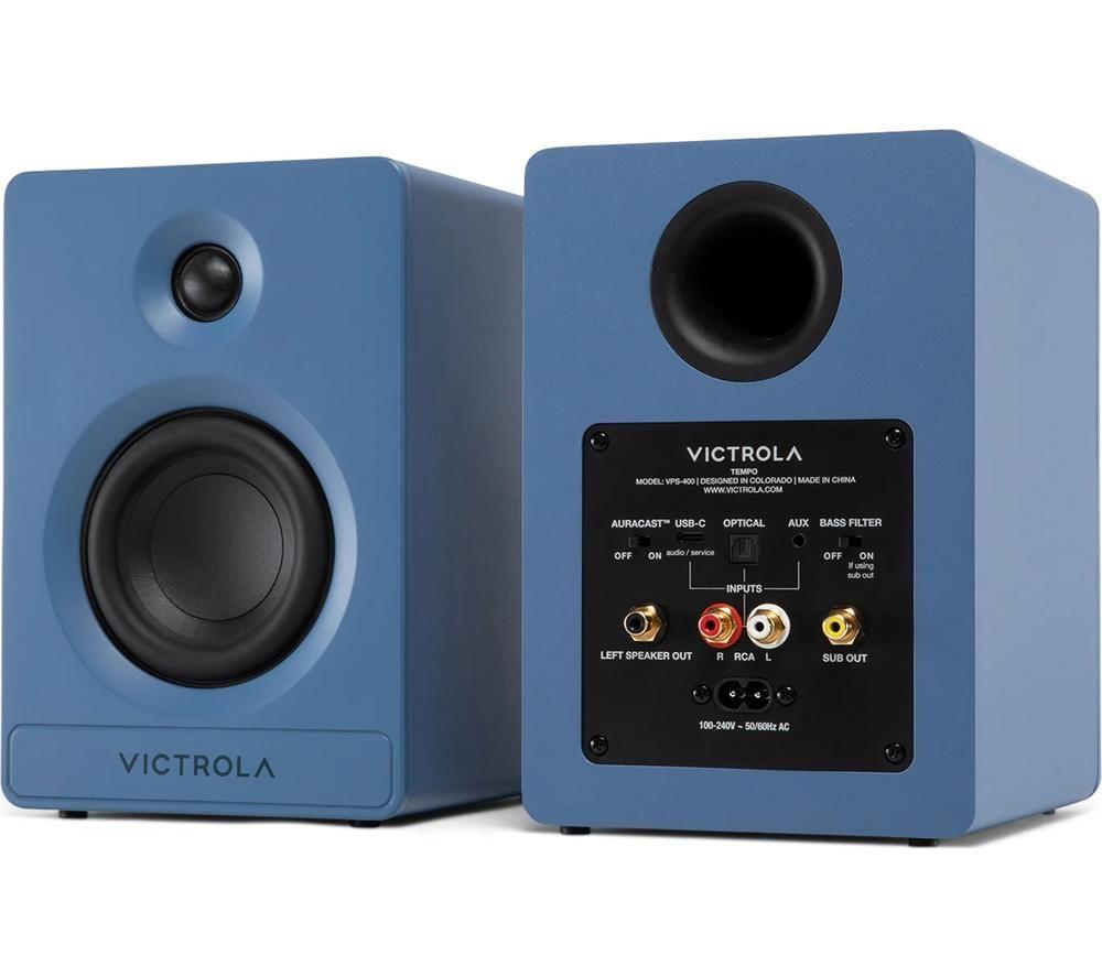 VICTROLA Tempo VPS-400 Bluetooth Bookshelf Speakers - Blue image number 6 of 15