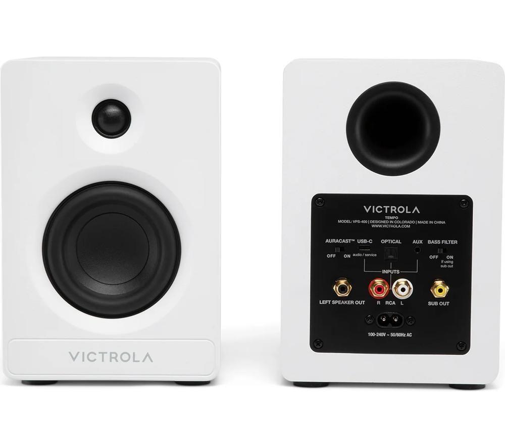 VICTROLA Tempo VPS-400 Bluetooth Bookshelf Speakers - White image number 5 of 8