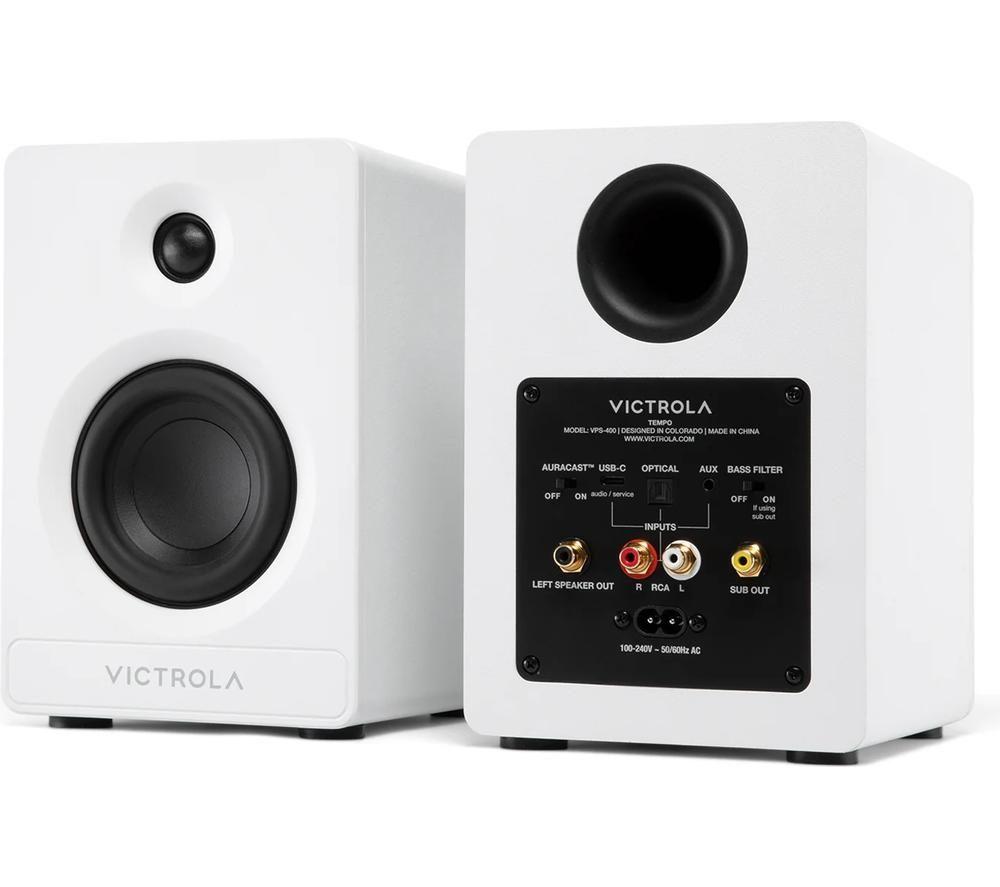 VICTROLA Tempo VPS-400 Bluetooth Bookshelf Speakers - White image number 6 of 8