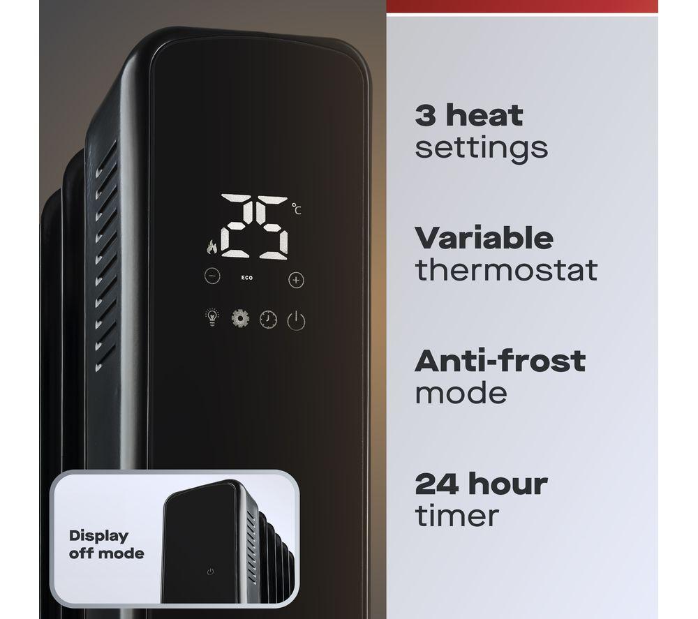 DAEWOO HEA1976GE Portable Oil-Filled Radiator - Black image number 2 of 7