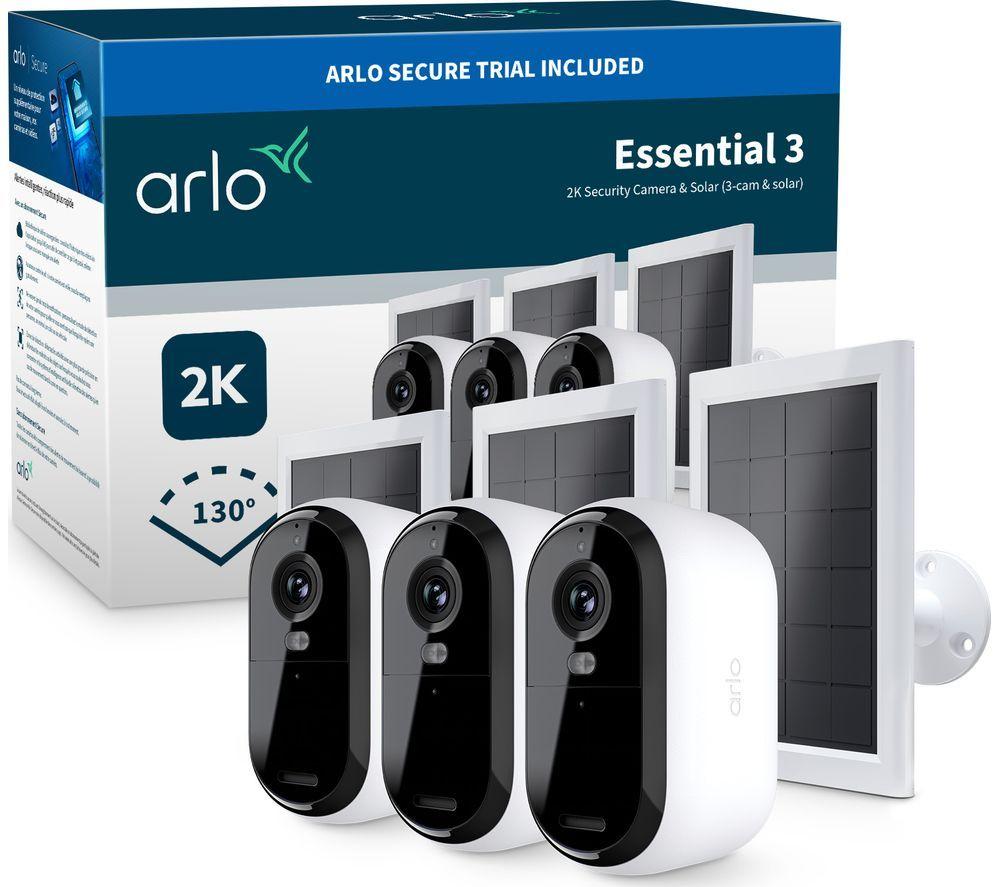 ARLO Essential 2K Quad HD WiFi Security Camera & Solar Panel Kit- 3 Cameras, White image number 2 of 16