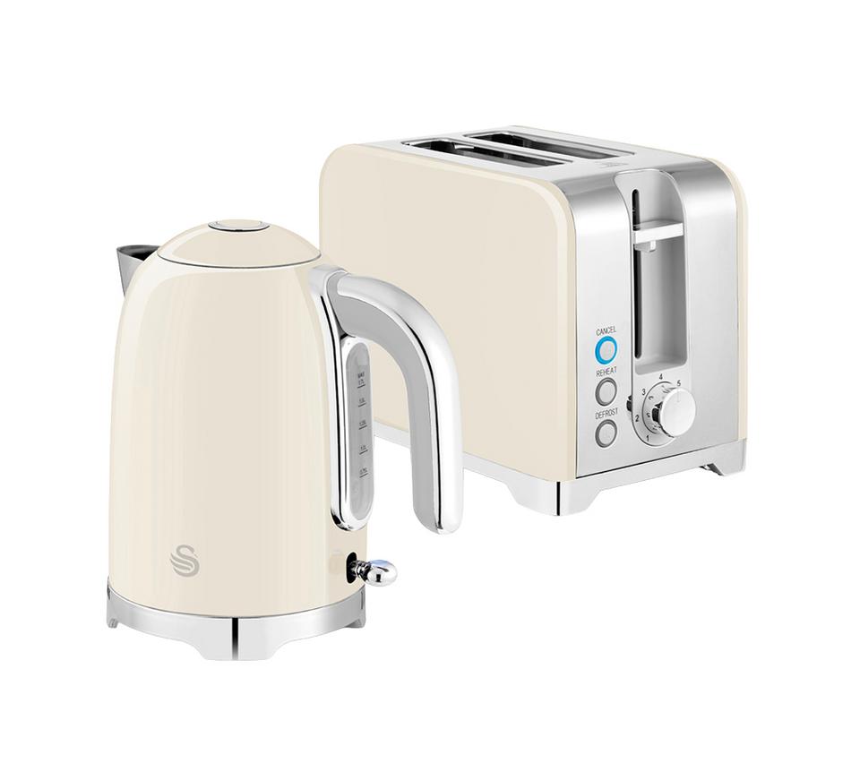 SWAN Solace 2-Slice Toaster & Cordless Jug Kettle Bundle - Cream