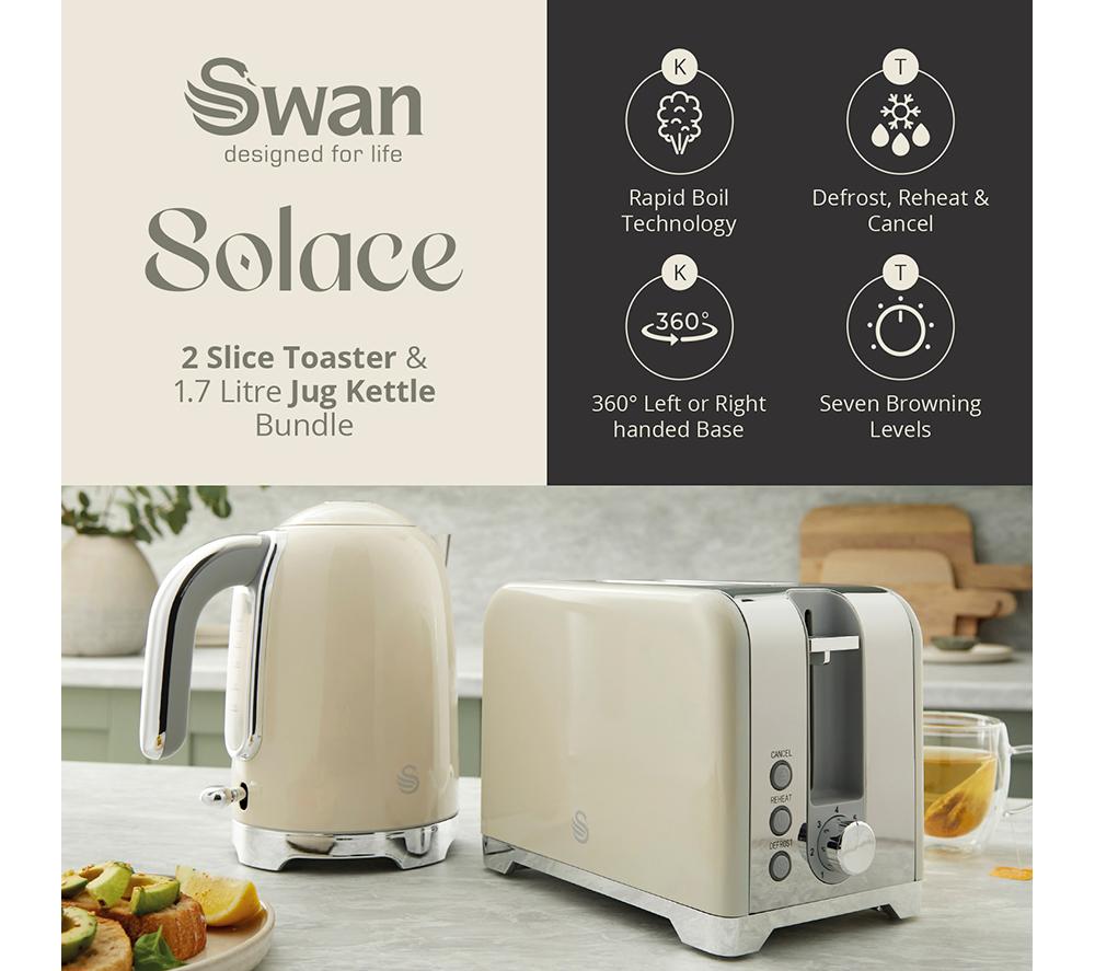 SWAN Solace 2-Slice Toaster & Cordless Jug Kettle Bundle - Cream image number 2 of 9