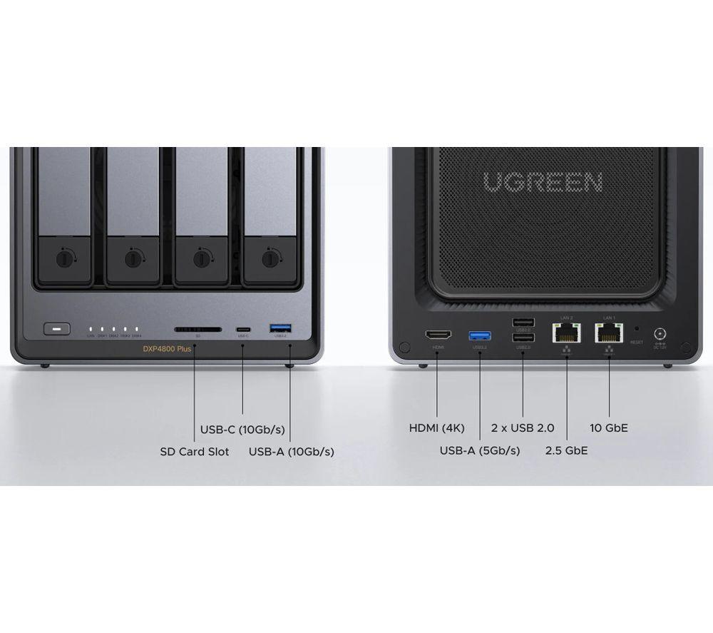 UGREEN NASync DXP4800 Plus NAS Enclosure - 4 Bay, Black & Grey image number 5 of 6