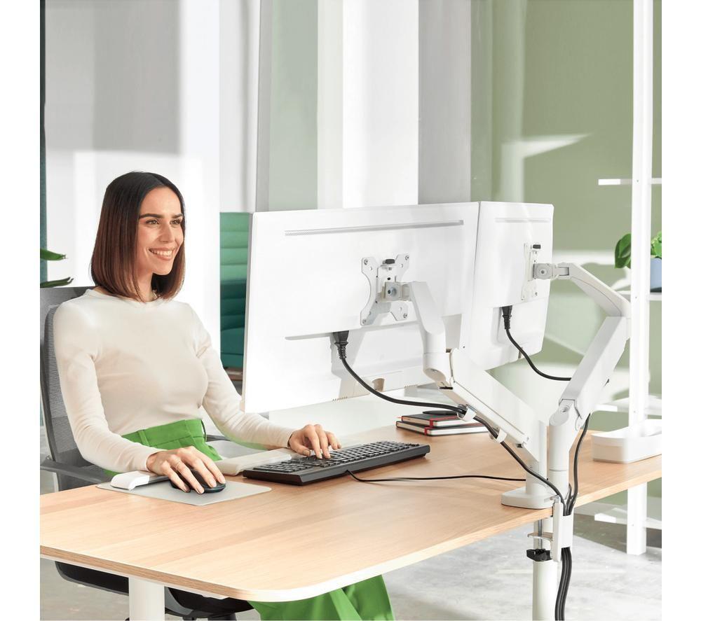 LEITZ Ergo Dual Arm Tilt & Swivel 17-32" Monitor Desk Mount White image number 2 of 7