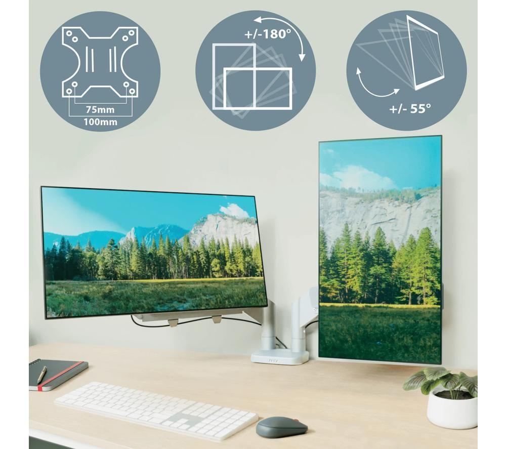 LEITZ Ergo Dual Arm Tilt & Swivel 17-32" Monitor Desk Mount White image number 3 of 7