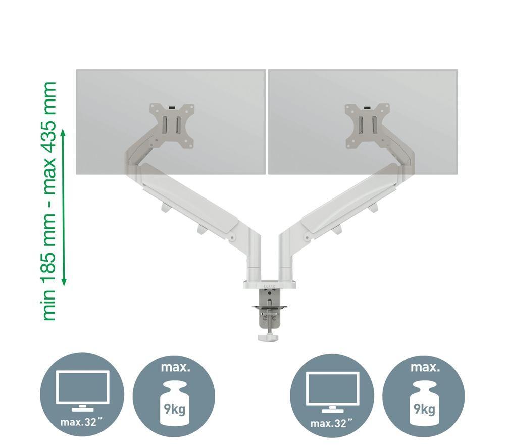 LEITZ Ergo Dual Arm Tilt & Swivel 17-32" Monitor Desk Mount White image number 7 of 7