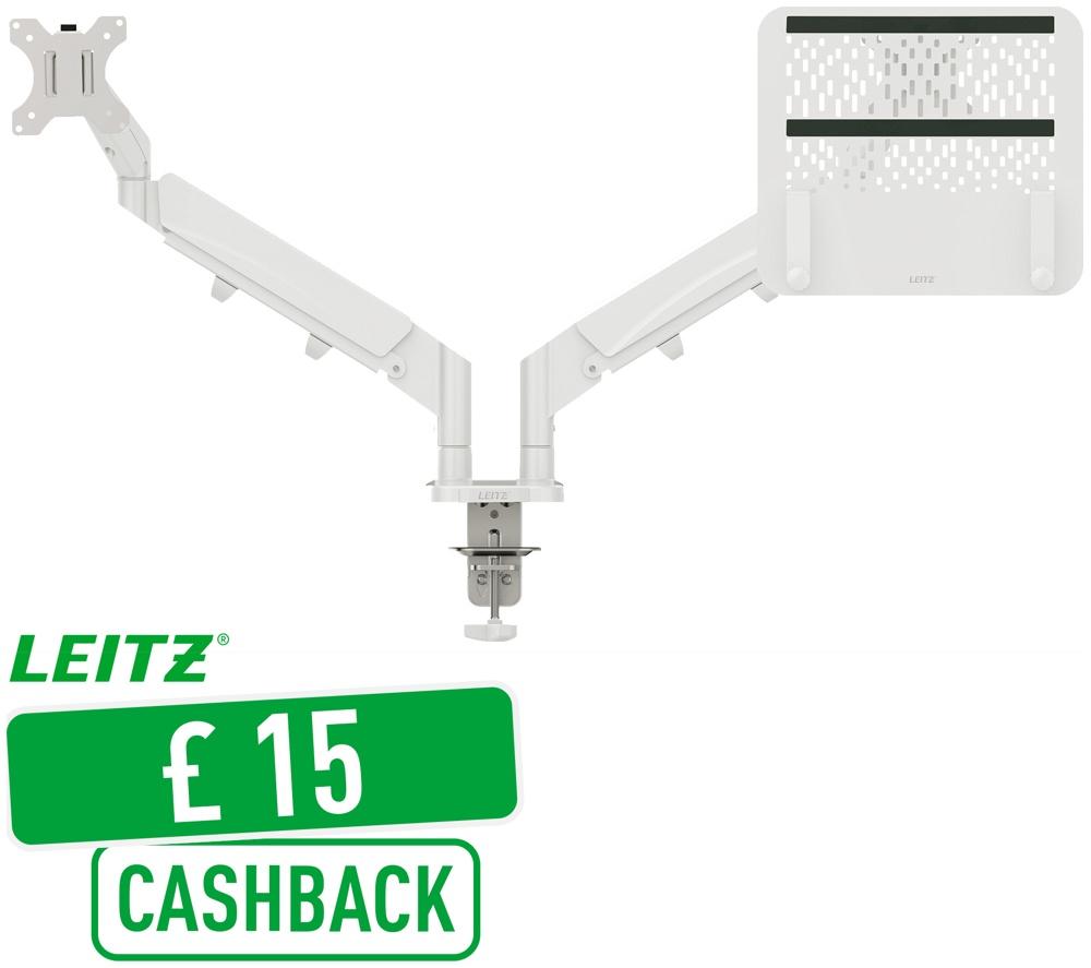 LEITZ Ergo Space Saving Dual Arm Tilt & Swivel 17-32" Monitor & 13-17" Laptop Desk Mount image number 2 of 7