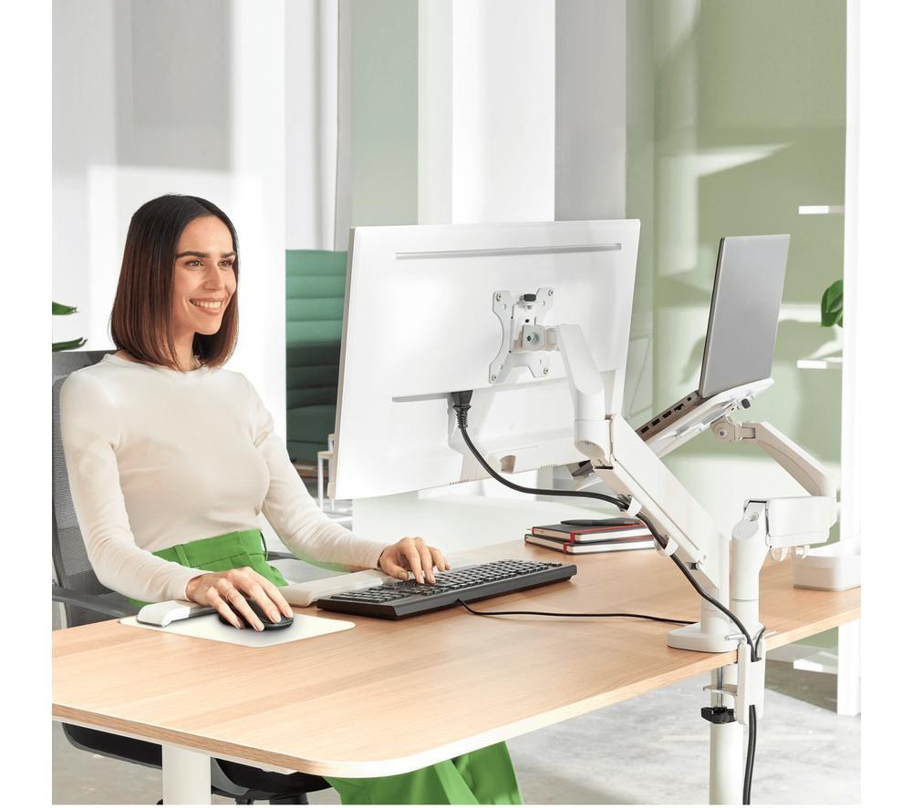 LEITZ Ergo Space Saving Dual Arm Tilt & Swivel 17-32" Monitor & 13-17" Laptop Desk Mount image number 3 of 6