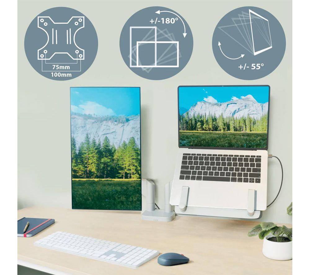 LEITZ Ergo Space Saving Dual Arm Tilt & Swivel 17-32" Monitor & 13-17" Laptop Desk Mount image number 5 of 6