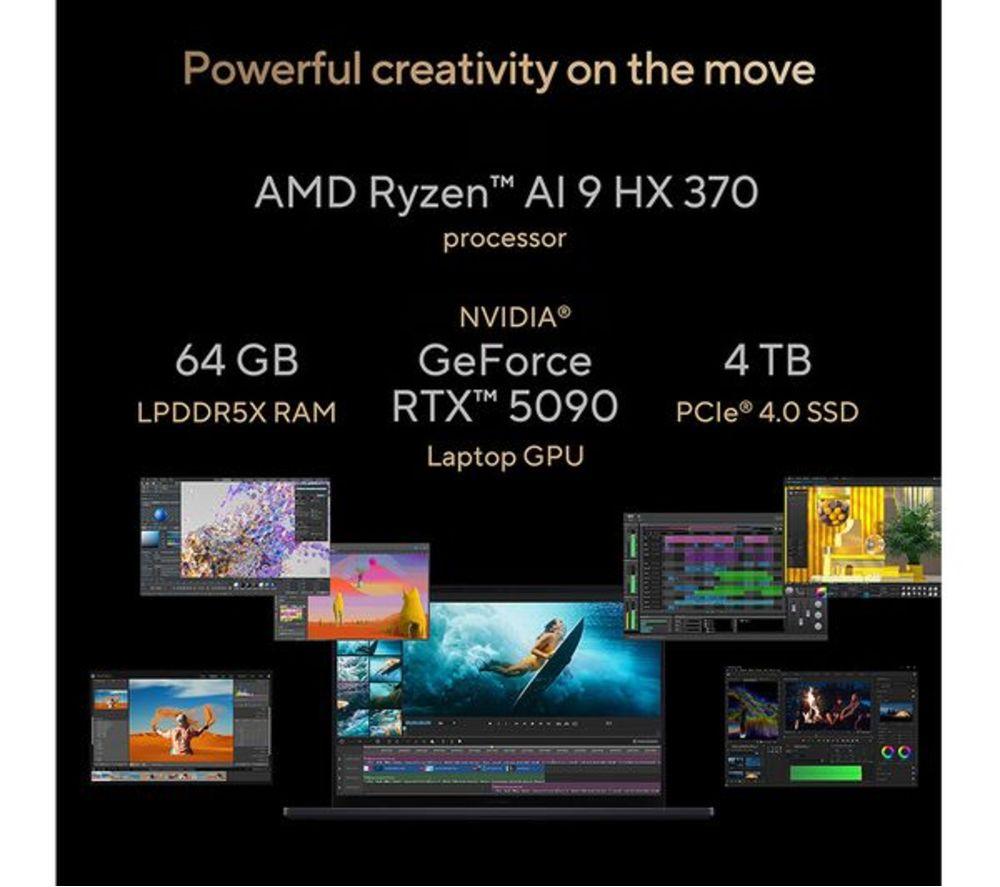 ASUS ProArt P16 Copilot+ PC OLED 16" Refurbished Laptop - AMD Ryzen AI 9, 2TB SSD, Nano Black (Very Good Condition) image number 7 of 16