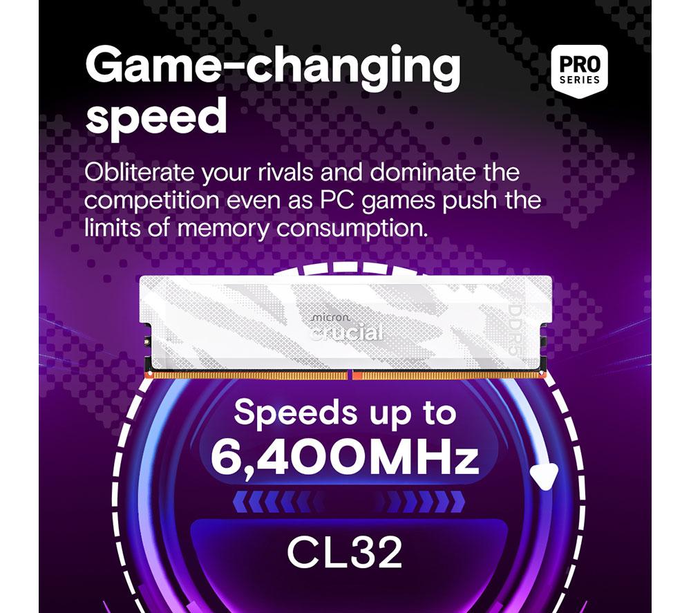 CRUCIAL Pro Overclocking 32 GB 6400 MHz DDR5 Memory Kit - 16 GB x 2, White image number 2 of 6