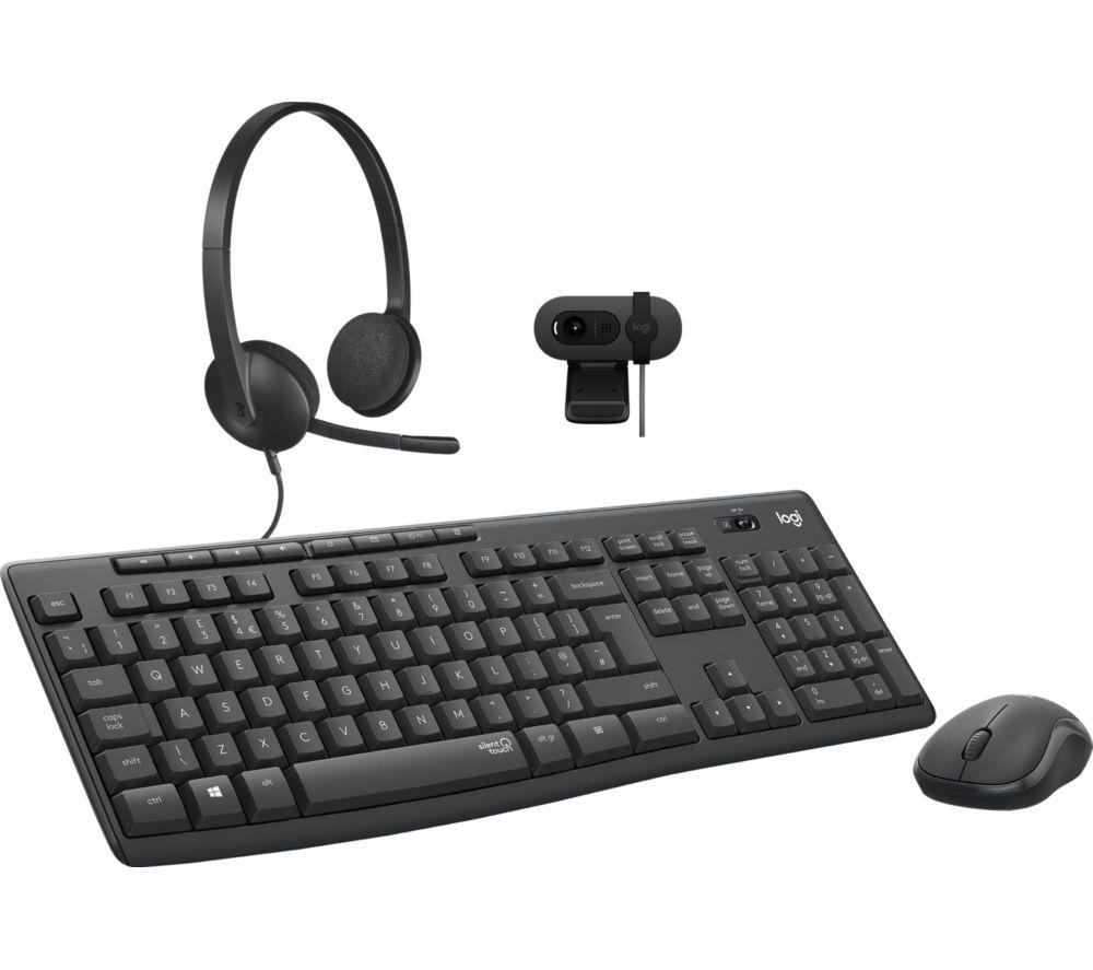 LOGITECH Essentials Bundle: MK295 Combo, H340 Headset & Brio 100 Webcam - Graphite & Black