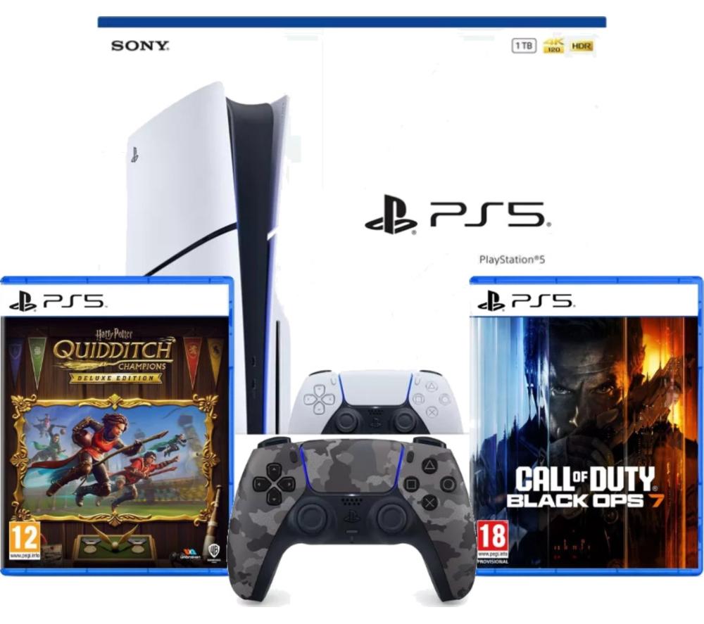 SONY PlayStation 5, Call of Duty: Black Ops 7, Harry Potter: Quidditch Champions Deluxe Edition & Camo Grey Controller Bundle