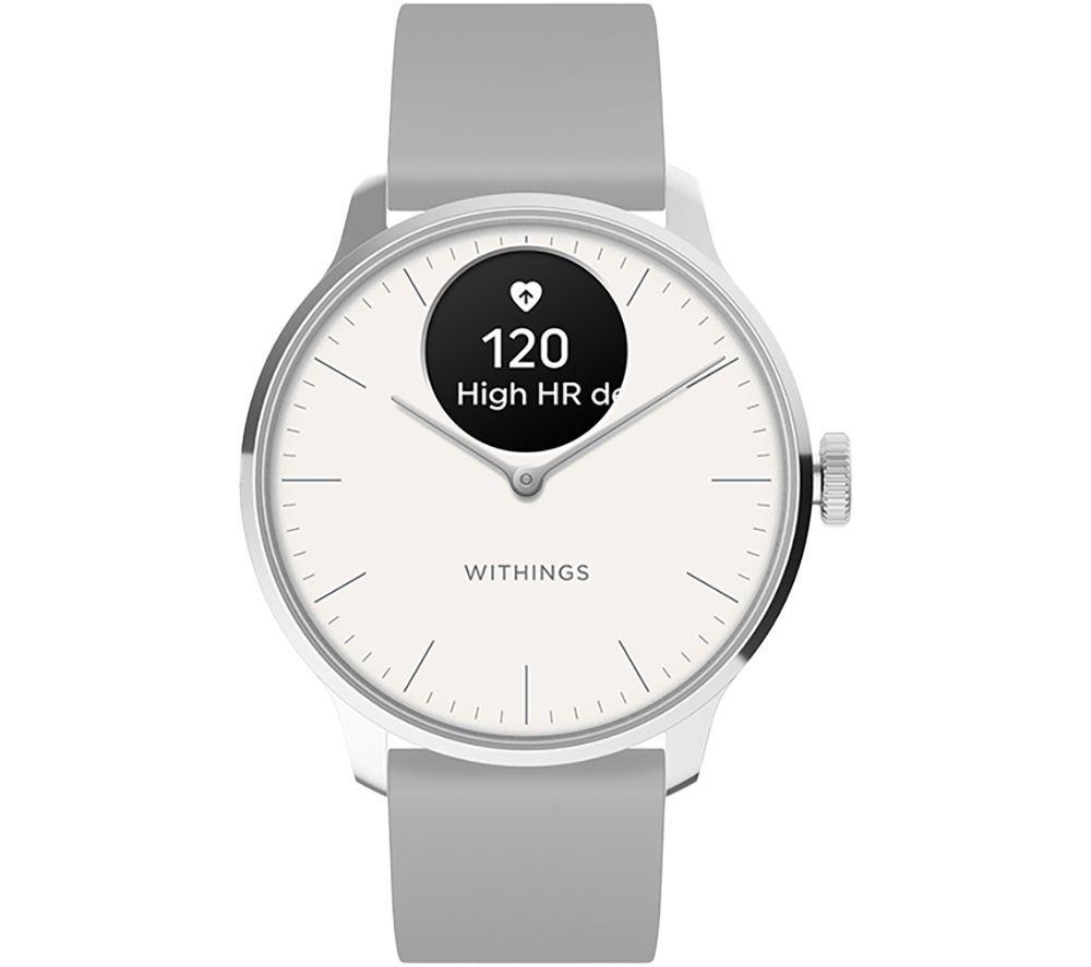 Withings Scanwatch Light Hybrid Smart Watch - Pearl White, 37 Mm, White,Silver/Grey